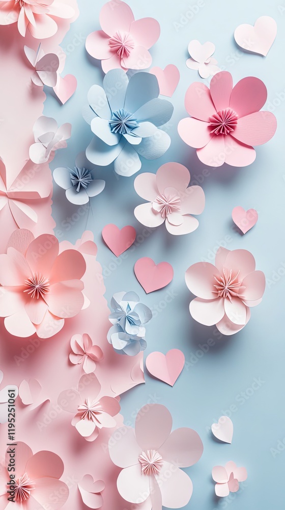 Delicate Paper Flowers and Hearts - A Pastel Dream Delicate Paper Flowers and Hearts - A Pastel Dream