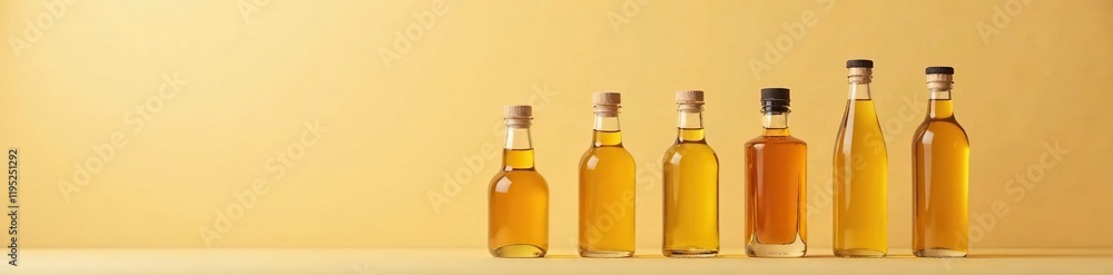Warm beige background accentuates an array of organic oil bottles, oil bottles, modern Warm beige background accentuates an array of organic oil bottles, oil bottles, modern