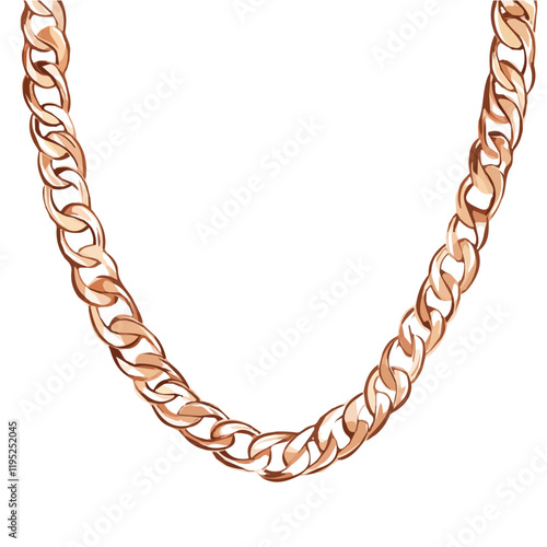 A watercolor illustration of a delicate rose gold chain necklace, isolated on a white background. Rose gold necklace vector.
