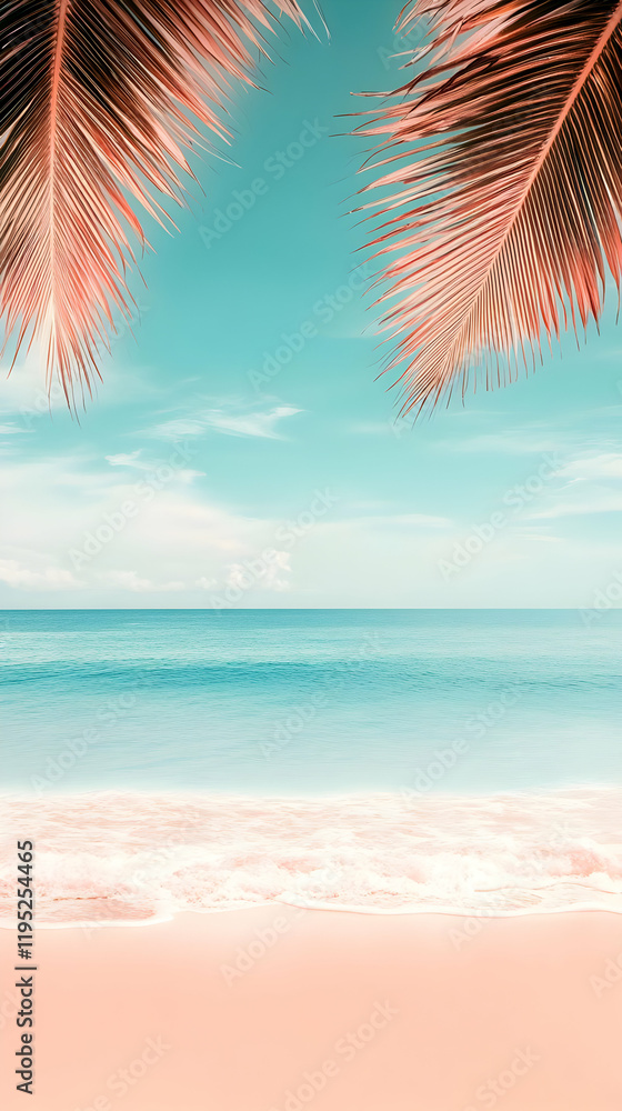 Fototapeta premium Beach Vacation Illustration: Palm Leaves and Ocean