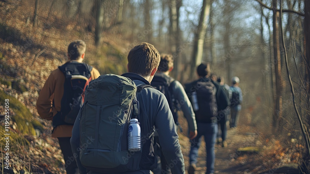 Hikers on a scenic forest trail. A group of people enjoying an outdoor adventure. Hikers on a scenic forest trail. A group of people enjoying an outdoor adventure.