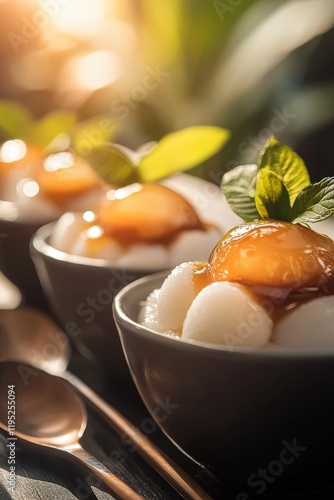 Wallpaper Mural Delightful Coconut Milk Dessert with Jelly and Fresh Mint: A Tempting Treat Perfect for Warm Days and Celebrations, Showcasing an Elegant Presentation in Modern Bowls Torontodigital.ca