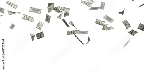 falling 100 American dollars on transparent background