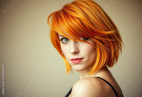 Female portrait with orange hair, sly facial expression photo