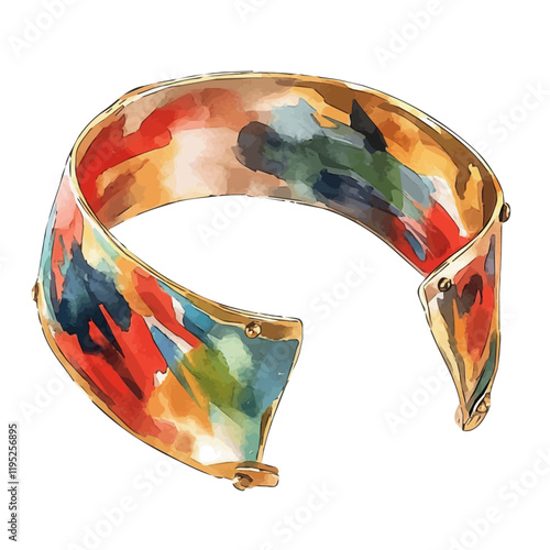 A watercolor drawing of a contemporary cuff bracelet, isolated on a white background. Cuff bracelet vector.
