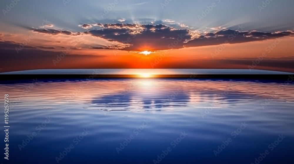 Fototapeta premium Serene Sunset Reflection Calm Water Horizon Sky