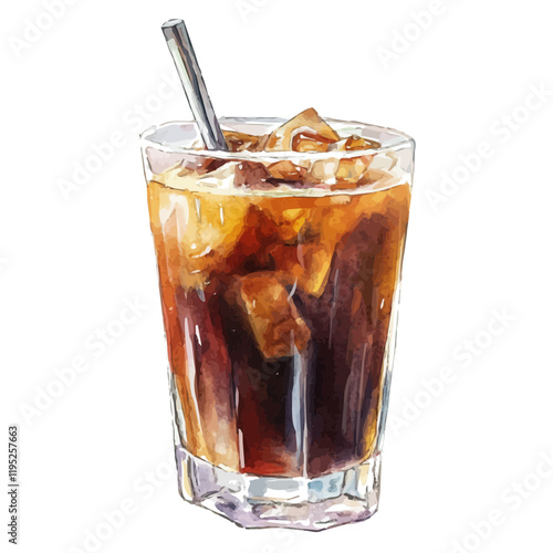 A watercolor of a cold brew, isolated on a white background. Cold brew vector.
