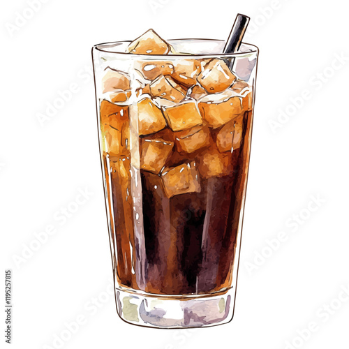 A watercolor of a cold brew, isolated on a white background. Cold brew vector.
