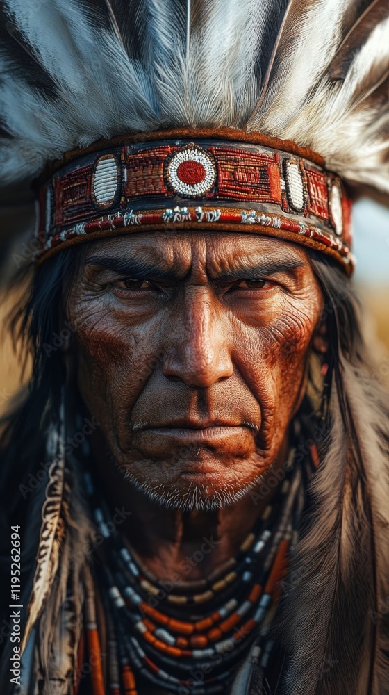 Obraz premium A close-up portrait of a Native American elder.