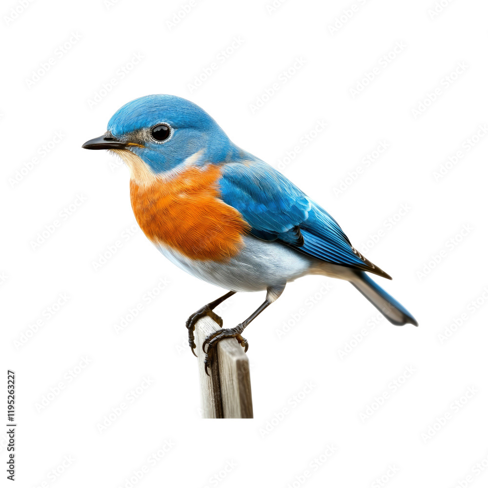 Obraz premium Vibrant Male Eastern Bluebird Perched on a Post