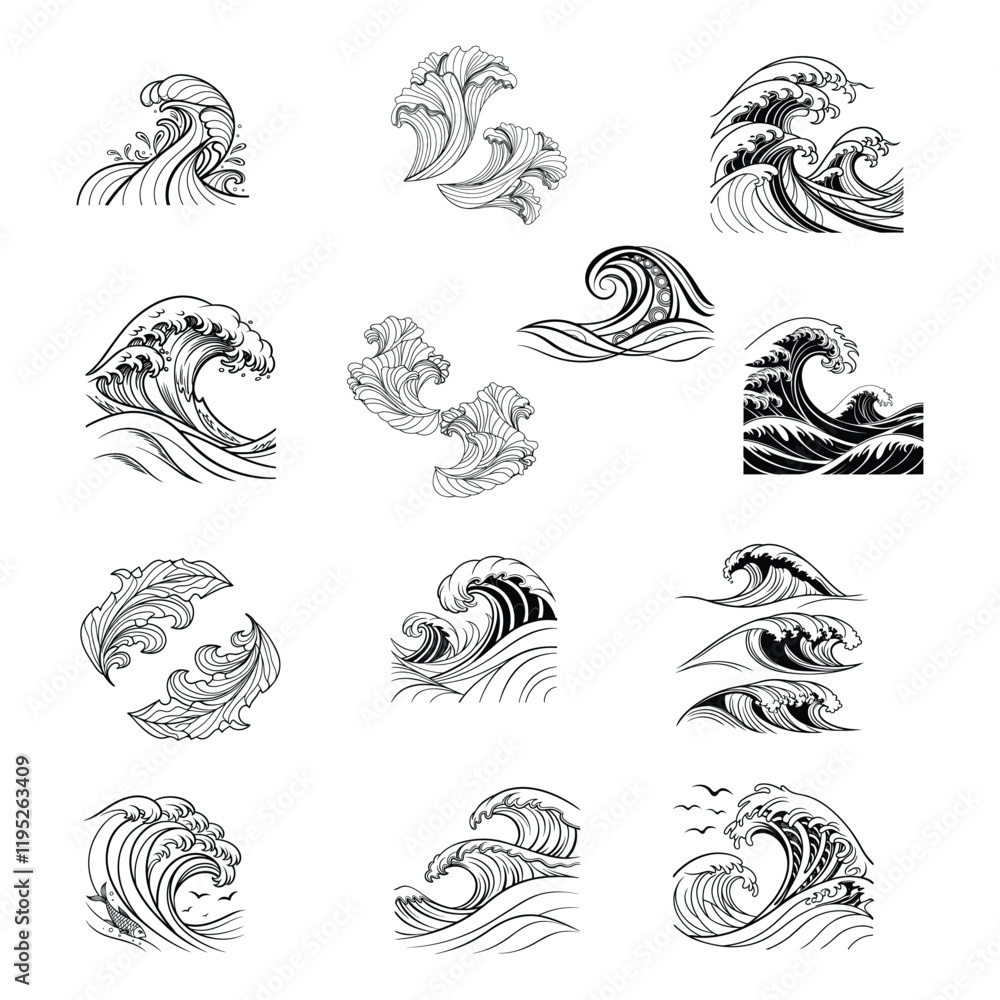 Elegant abstract waves in black and white line art, perfect for wallpaper and wall art design. This versatile set adds a modern and artistic touch to any space or creative project. Elegant abstract waves in black and white line art, perfect for wallpaper and wall art design. This versatile set adds a modern and artistic touch to any space or creative project.