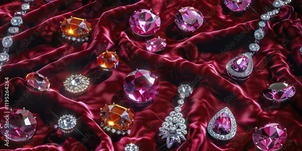 custom made wallpaper toronto digitalAssortment of Gemstone Jewelry on Red Satin