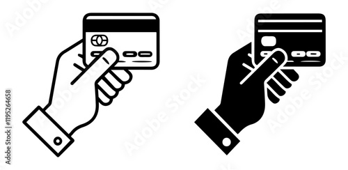 Hand holding a credit card icon on white background