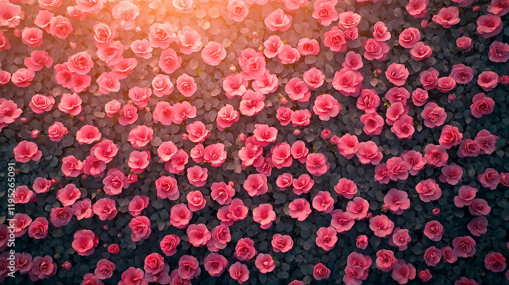 Field of Pink Flowers with Sun Shining Featuring Roses and Pink Orange Floral Backgrounds Generative AI Field of Pink Flowers with Sun Shining Featuring Roses and Pink Orange Floral Backgrounds Generative AI