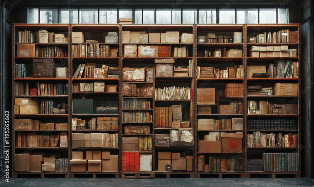 Organizing old books and boxes library photography indoor front view archival preservation Organizing old books and boxes library photography indoor front view archival preservation