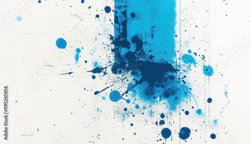 Dynamic blue ink splatter art abstract gallery display digital art contemporary environment artistic perspective