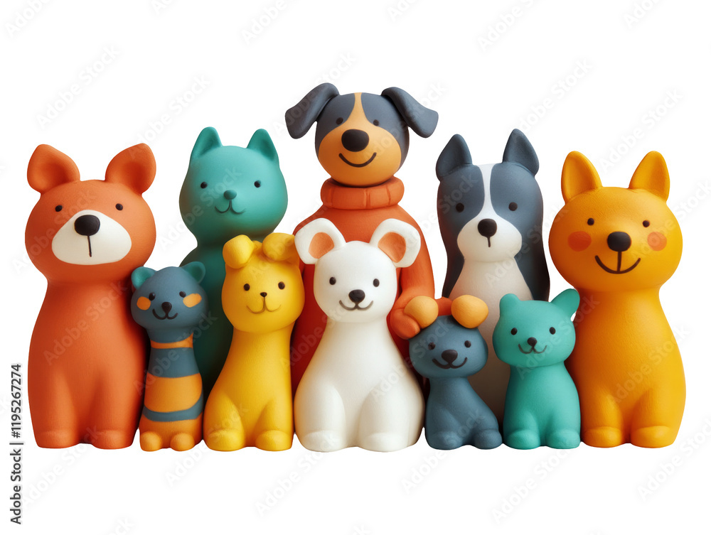 Colorful Plasticine Pets Displayed on Transparent Background Colorful Plasticine Pets Displayed on Transparent Background