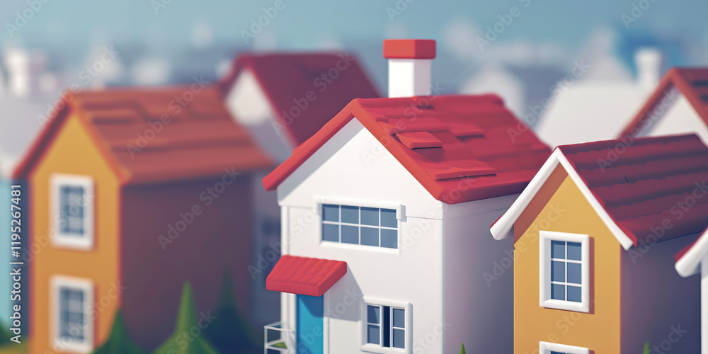 custom made wallpaper toronto digitalLow-Poly Render of Suburban Houses
