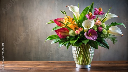 Wallpaper Mural Colorful floral arrangement with peace lily and orchids in a modern vase, serenity, peace,  serenity, peace, nature, arrangement Torontodigital.ca