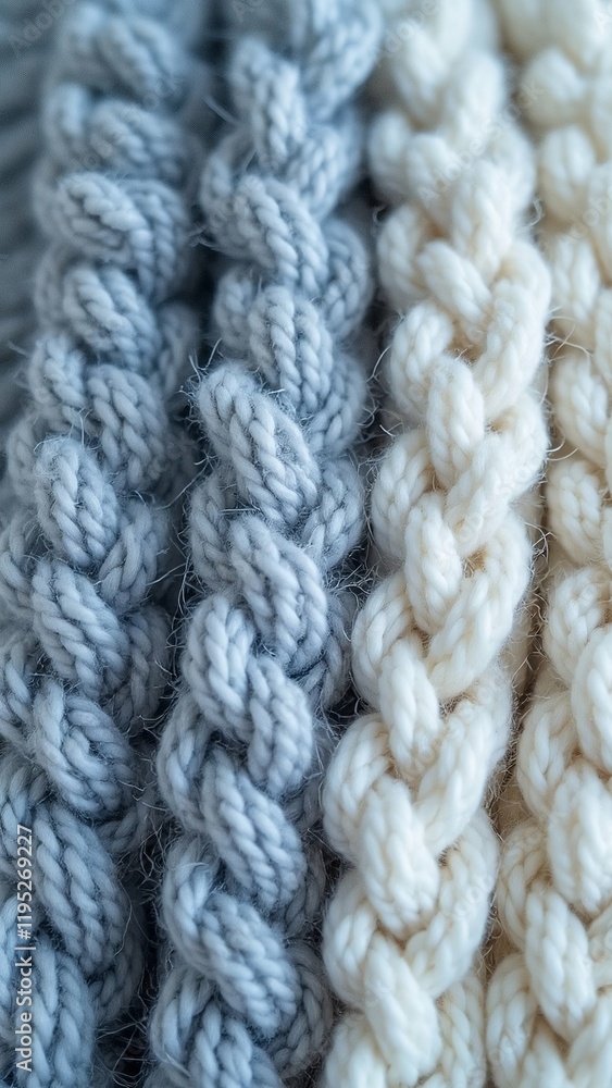 Close-Up of Knitted Wool Textures in Neutral Colors, Soft and Cozy Textile Patterns Close-Up of Knitted Wool Textures in Neutral Colors, Soft and Cozy Textile Patterns