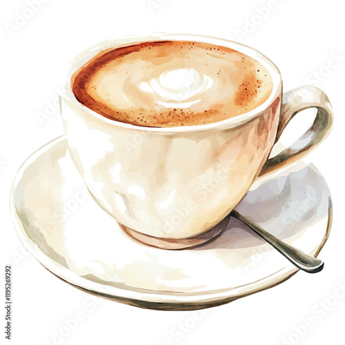 A watercolor vector of a cappuccino, isolated on a white background. Cappuccino vector.
