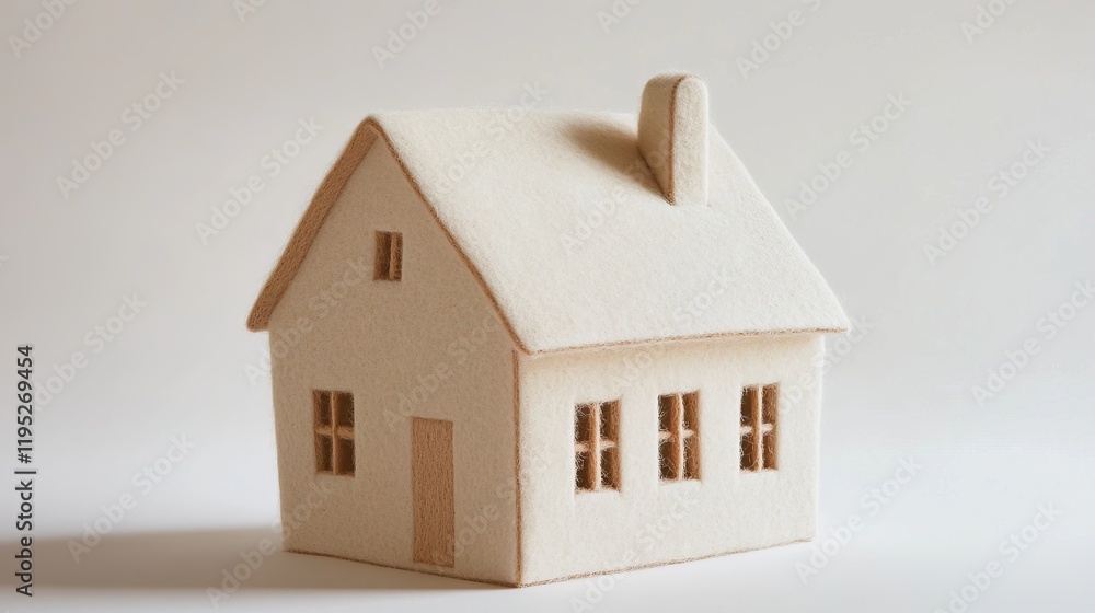 A Delicate Cream-Colored Felt Miniature House: A Charming Architectural Model A Delicate Cream-Colored Felt Miniature House: A Charming Architectural Model