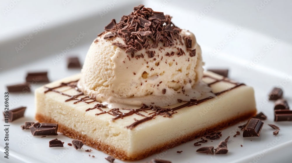A slice of cookie topped with ice cream. A slice of cookie topped with ice cream.