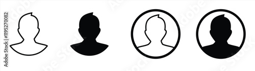 Set of Profile Silhouettes and Avatars in Minimalist Style