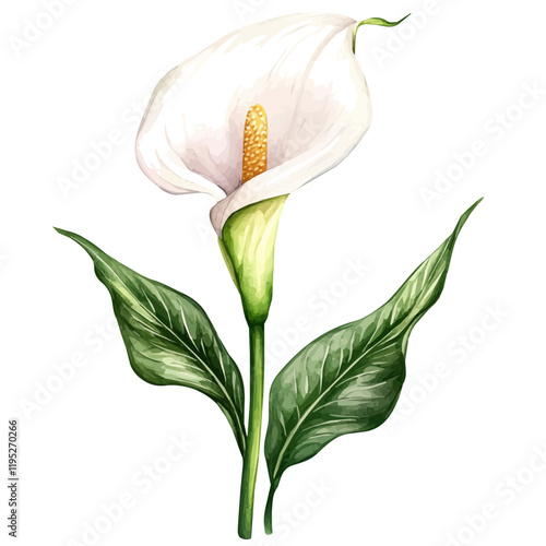 A watercolor painting of a calla lily, isolated on a white background. Calla lily vector.

