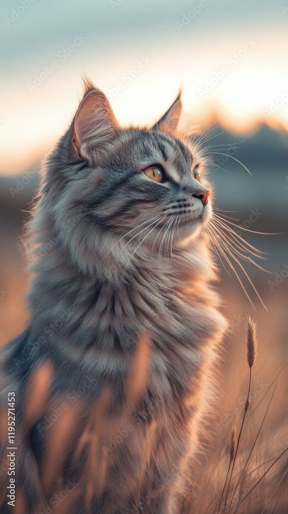 Obraz premium A cat gazes thoughtfully at sunset.