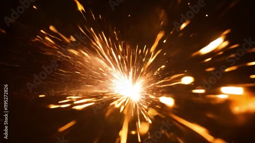 Bright orange sparks flying on black background