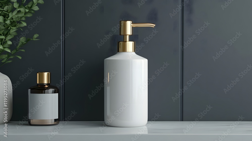 Obraz premium Luxurious Minimalist Bathroom Interior with Black White and Gold Details