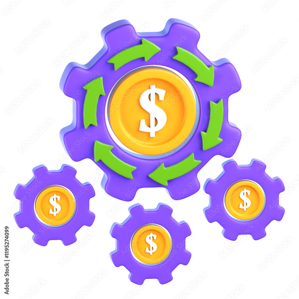 Benefit system 3D Icon, featuring interconnected gears or cogs with symbols of rewards, emphasizing the concept of a structured rewards or benefits program Benefit system 3D Icon, featuring interconnected gears or cogs with symbols of rewards, emphasizing the concept of a structured rewards or benefits program