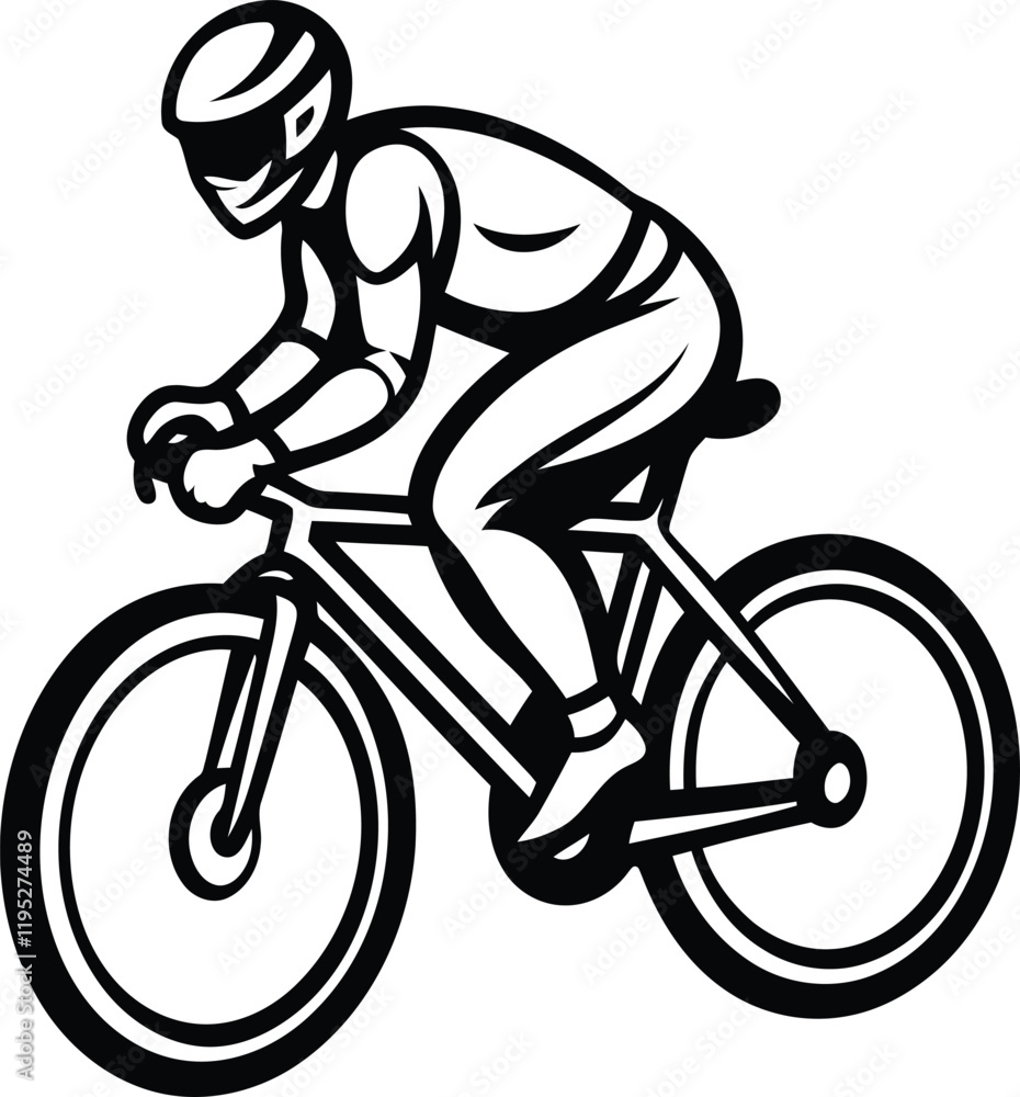 Cyclist riding bicycle line art vector illustration, Cyclist riding bicycle silhouette vector art, Cyclist riding bicycle vector