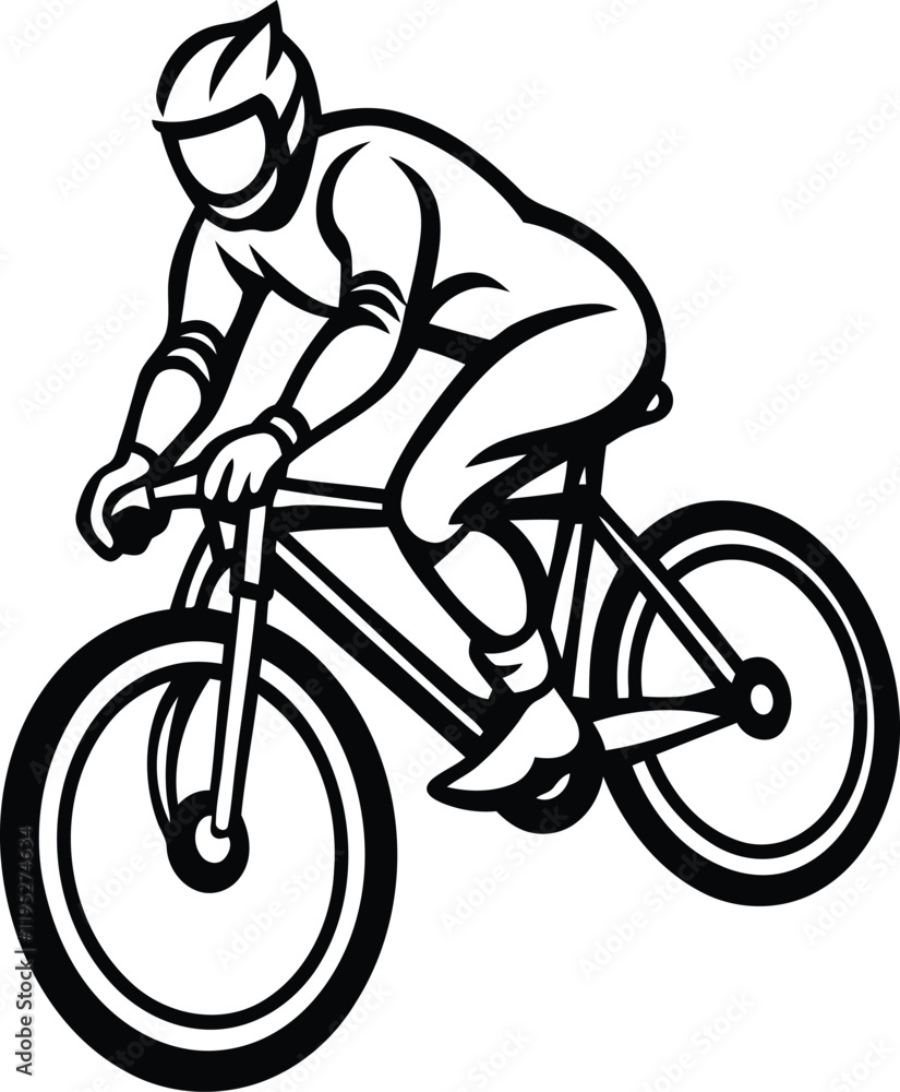 Fototapeta premium Cyclist riding bicycle line art vector illustration, Cyclist riding bicycle silhouette vector art, Cyclist riding bicycle vector