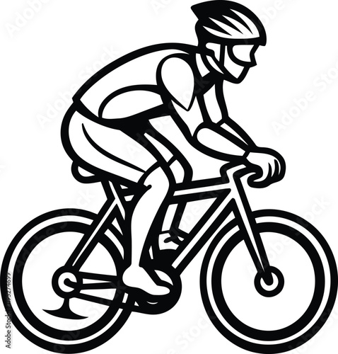 Cyclist riding bicycle line art vector illustration, Cyclist riding bicycle silhouette vector art, Cyclist riding bicycle vector
