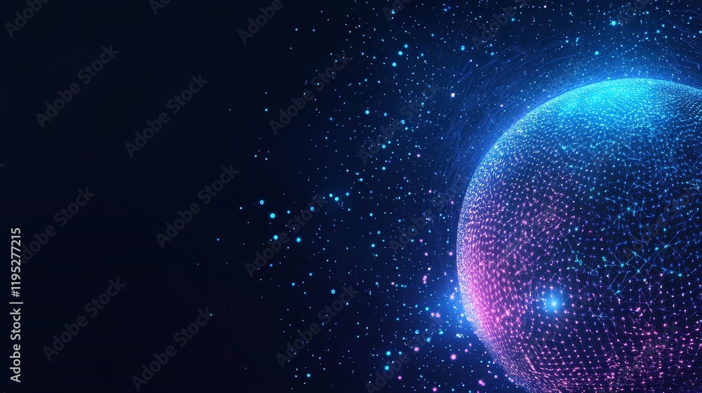 Fototapeta premium Vibrant Digital Sphere With Dazzling Particle Effects Against a Dark Background, Ideal For Technology, Science, Digital Arts, and Futuristic Concepts Illustrations