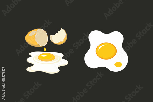 Fried egg and cracked egg shell illustration