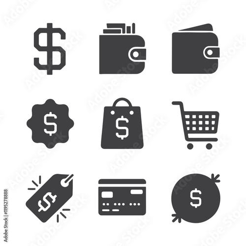Dollar, money bag and shopping icons vector