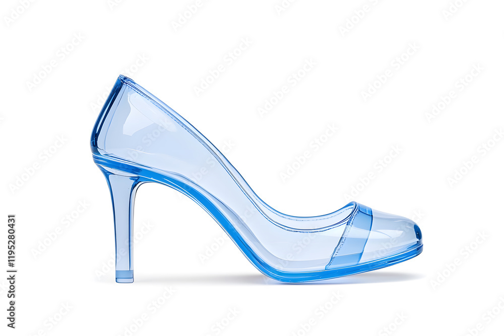Obraz premium A High Heel made of Glass or Blue plastic isolated on white background