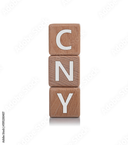 Obraz na płótnie Wooden cubes with the inscription CNY on a white background. w salonie