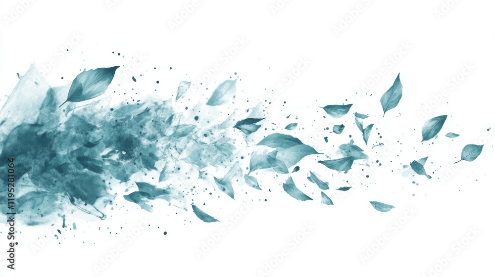 custom made wallpaper toronto digitalDynamic representation of chaotic leaves flowing in teal against a white background