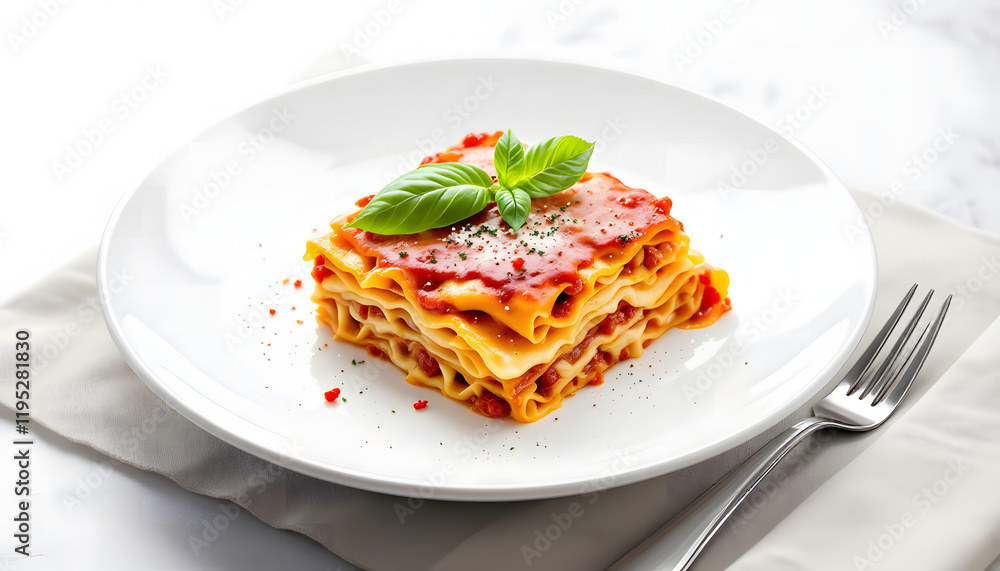 Beautiful Italian Lasagna, white background Beautiful Italian Lasagna, white background