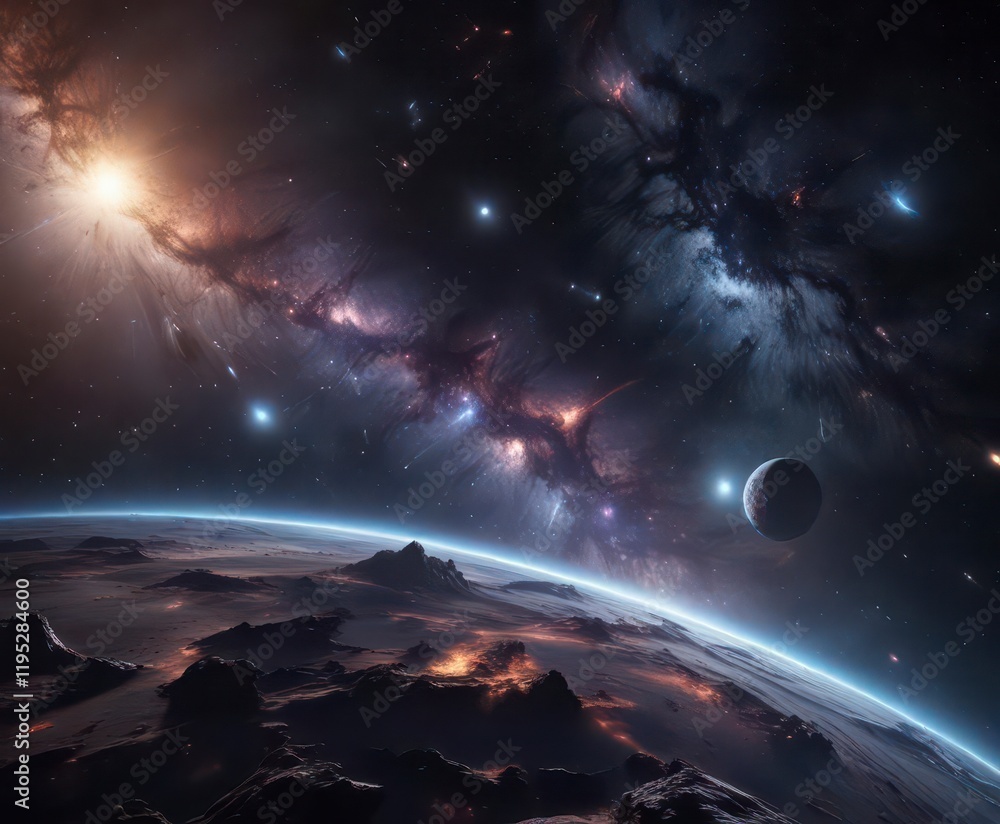 Obraz premium Deep space galaxy background with stars twinkling in the darkness, celestial, cosmic , universe