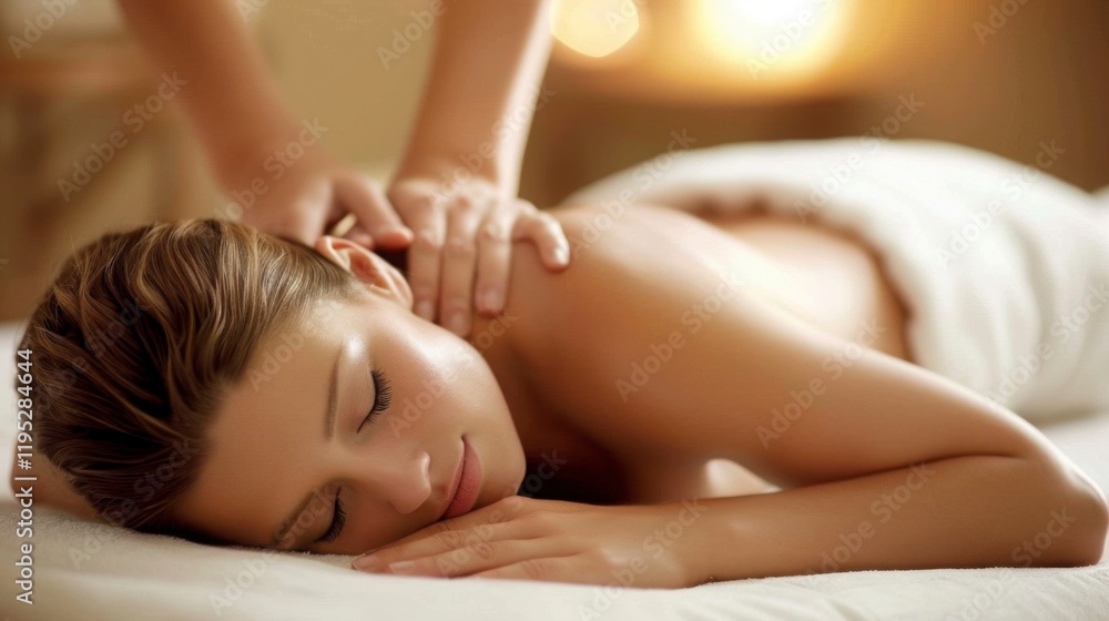 Relaxing Back Massage at Spa with Woman Receiving Treatment Relaxing Back Massage at Spa with Woman Receiving Treatment