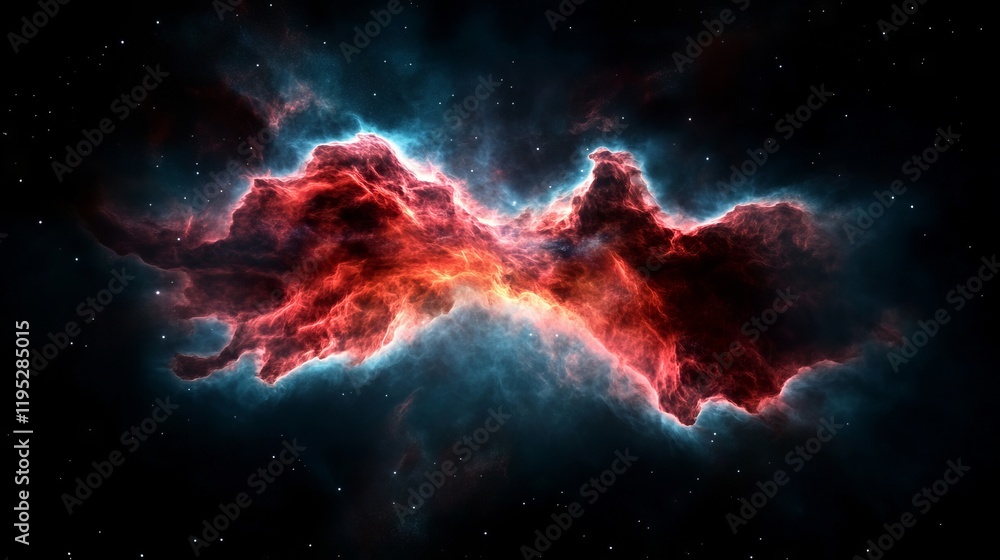 Fototapeta premium A red and blue nebula in the dark night sky