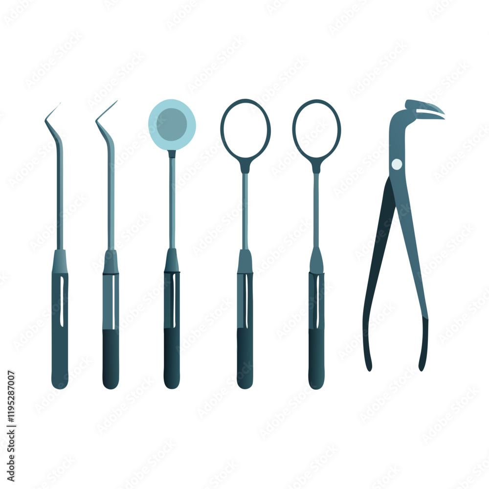 Set of professional dental tools in a minimalist style Set of professional dental tools in a minimalist style