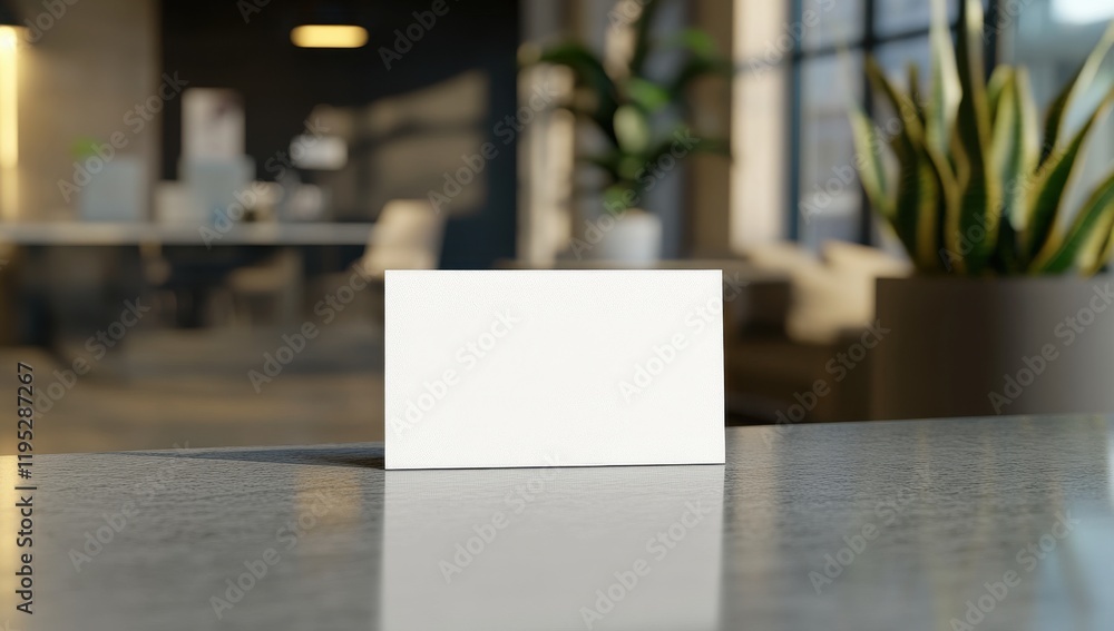 Blank Name Card Mockup on Desk: A crisp, blank name card mockup sits prominently on a sleek, modern office desk, ready to be personalized with your brand name. The professional backdrop. Blank Name Card Mockup on Desk: A crisp, blank name card mockup sits prominently on a sleek, modern office desk, ready to be personalized with your brand name. The professional backdrop.