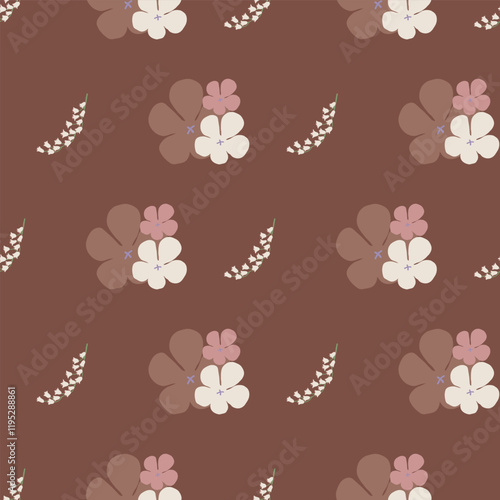 Vector Flowers in Earthy Tones Seamless Pattern. Mocha Mousse flowers repeat pattern