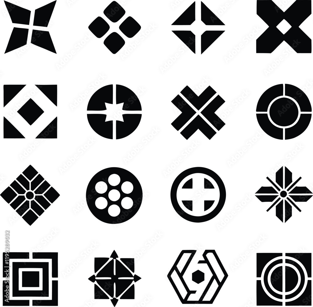 Geometric Shapes Black and White Abstract Icons Design Set Geometric Shapes Black and White Abstract Icons Design Set